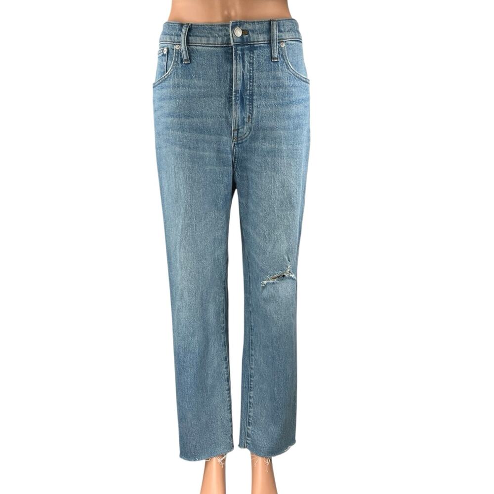 Madewell The Perfect Vintage Blue High Rise Distressed Straight Denim Jeans 32
